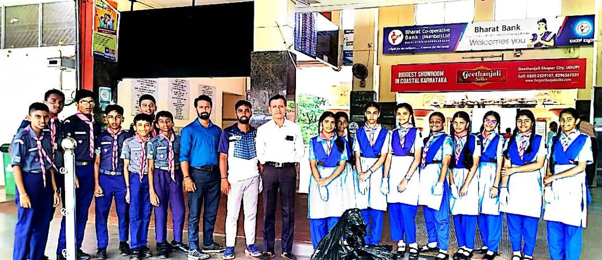 Scouts and Guides cadets clean Udupi railway station premises The Hindu